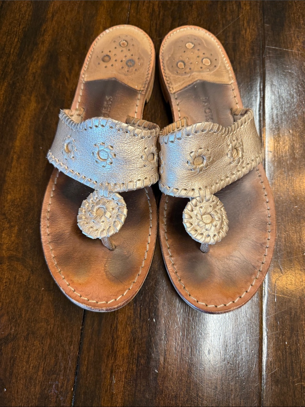 Jack Rogers Metallic Silver Leather Thong Sandals